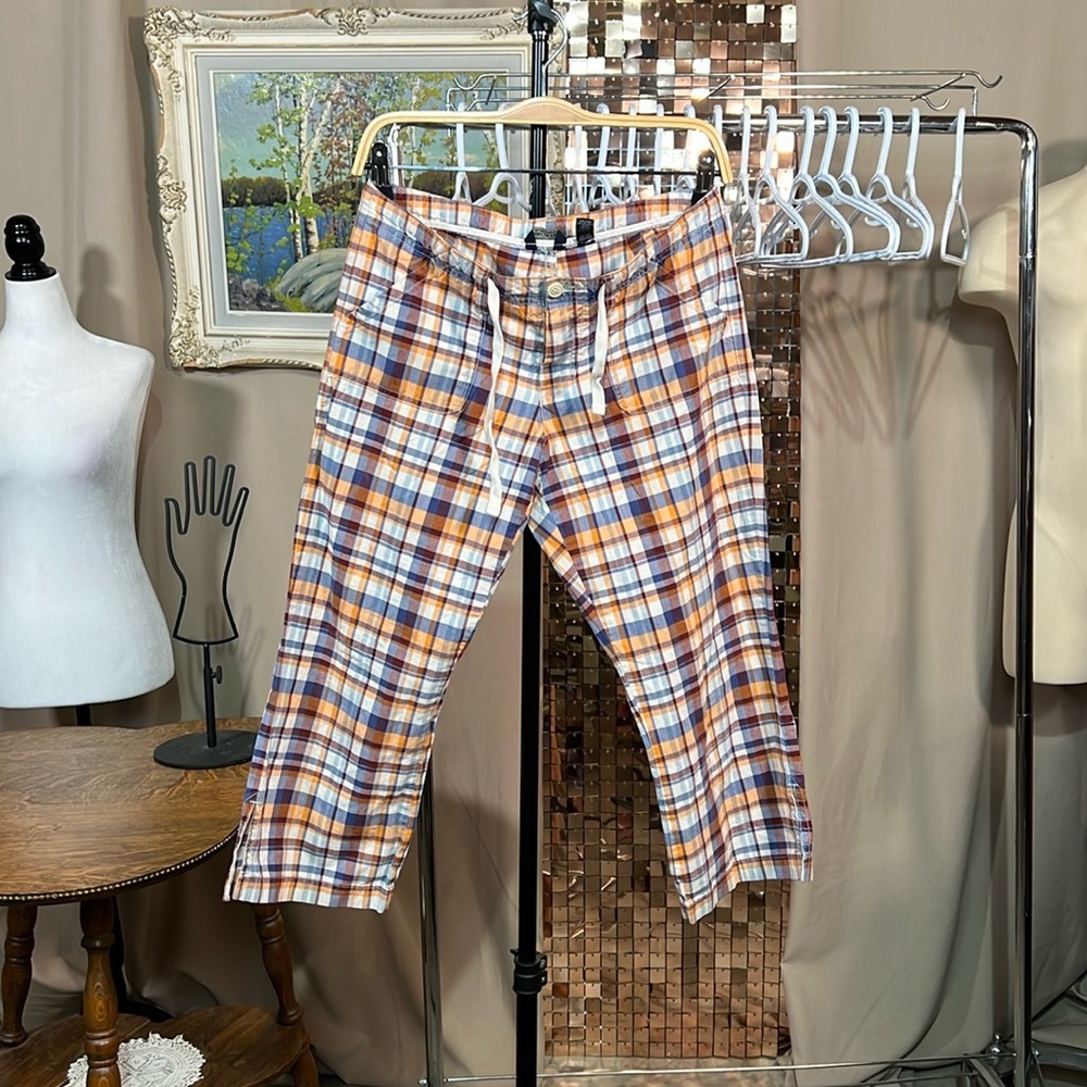 Vintage American Eagle Size 2 Y2K Checked Plaid Multicoloured Cropped Capris